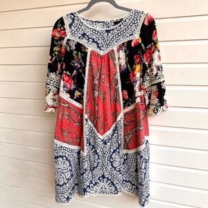 Anthropologie Vanessa Virginia INEZ Cotton Crocet Floral Swing Dress Crochet